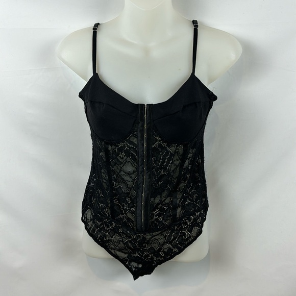 Free People Intimately Lace Mesh Night Rhythm Corset Black Bodysuit Size M - NEW - Picture 4 of 16